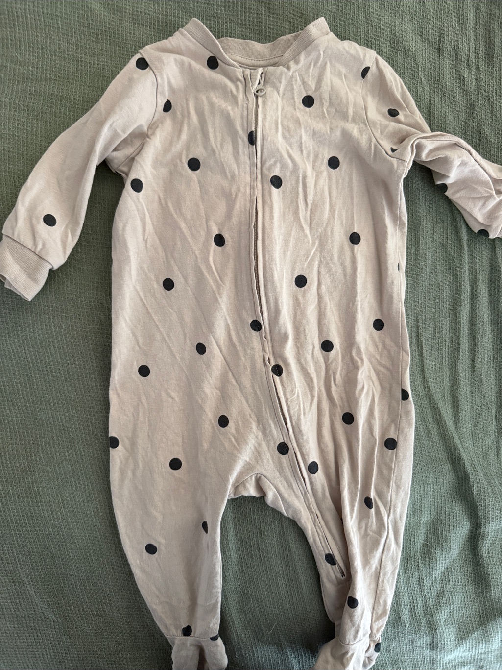 H&M Cream Footed One-Piece With Black Polka Dots